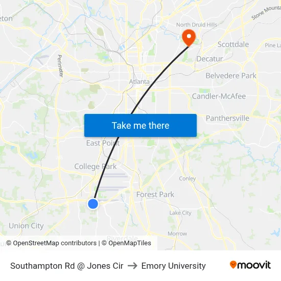 Southampton Rd @ Jones Cir to Emory University map
