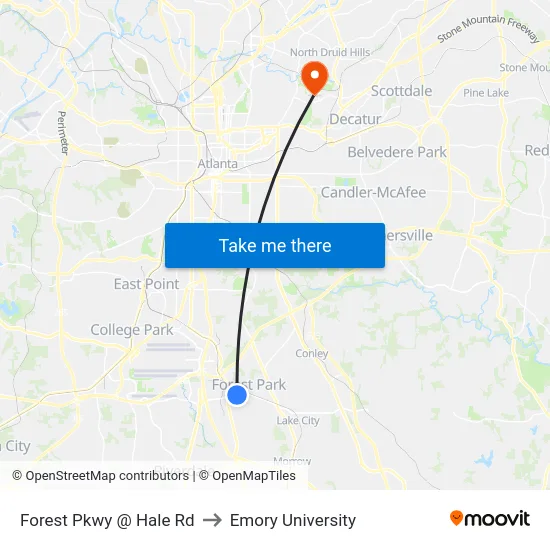 Forest Pkwy @ Hale Rd to Emory University map