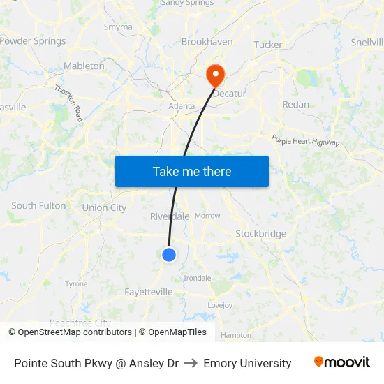 Pointe South Pkwy @ Ansley Dr to Emory University map