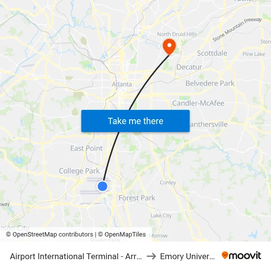 Airport International Terminal - Arrivals to Emory University map
