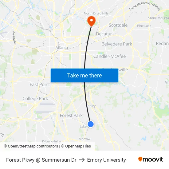 Forest Pkwy @ Summersun Dr to Emory University map