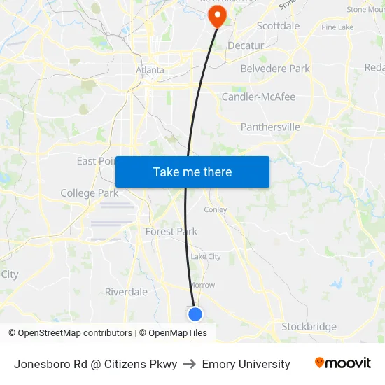 Jonesboro Rd @ Citizens Pkwy to Emory University map