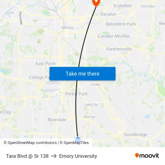 Tara Blvd @ Sr 138 to Emory University map