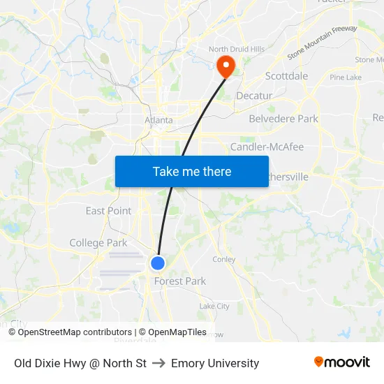 Old Dixie Hwy @ North St to Emory University map