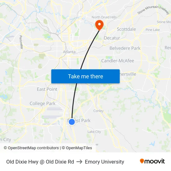 Old Dixie Hwy @ Old Dixie Rd to Emory University map