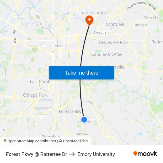 Forest Pkwy @ Ratterree Dr to Emory University map