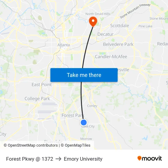 Forest Pkwy @ 1372 to Emory University map