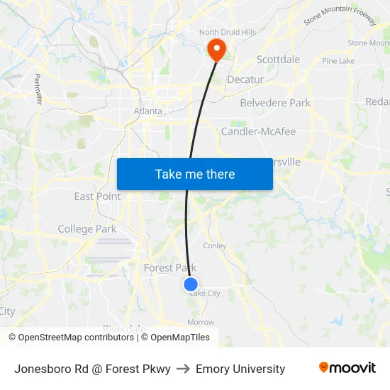 Jonesboro Rd @ Forest Pkwy to Emory University map