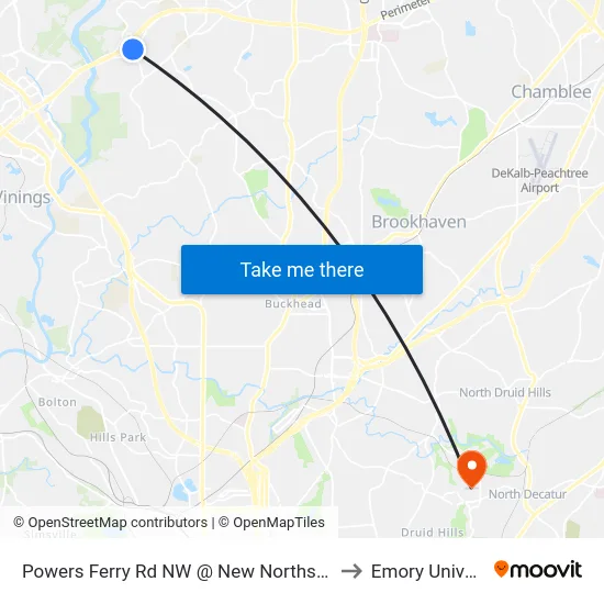 Powers Ferry Rd NW @ New Northside Dr NW to Emory University map