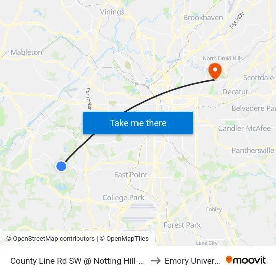 County Line Rd SW @ Notting Hill Dr SW to Emory University map