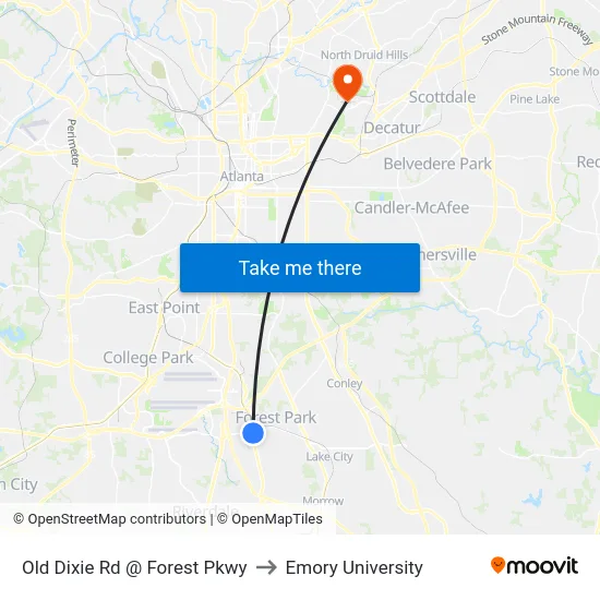 Old Dixie Rd @ Forest Pkwy to Emory University map