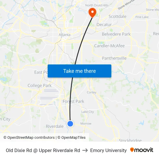 Old Dixie Rd @ Upper Riverdale Rd to Emory University map