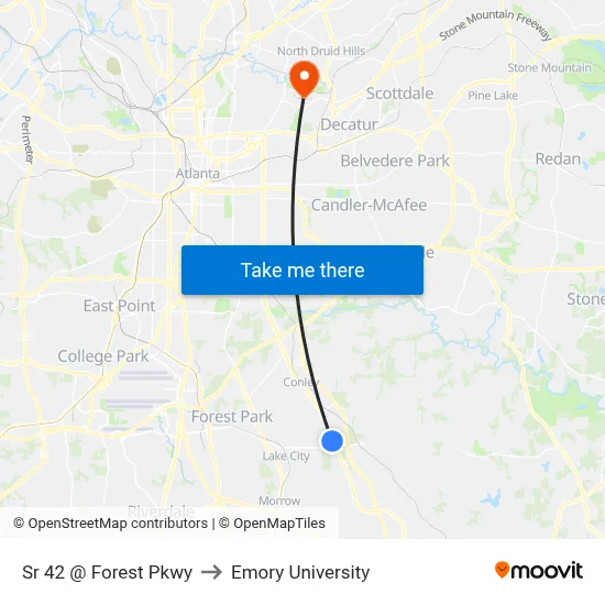 Sr 42 @ Forest Pkwy to Emory University map