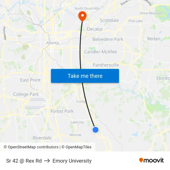 Sr 42 @ Rex Rd to Emory University map