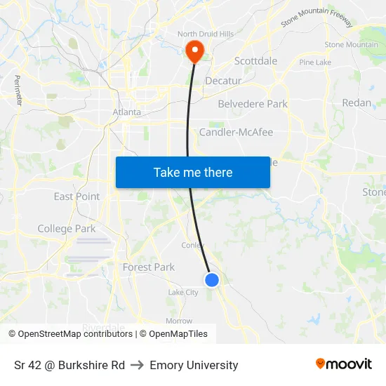 Sr 42 @ Burkshire Rd to Emory University map