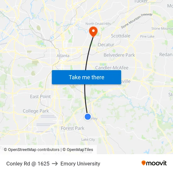 Conley Rd @ 1625 to Emory University map