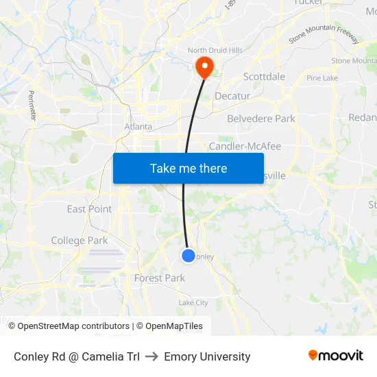Conley Rd @ Camelia Trl to Emory University map