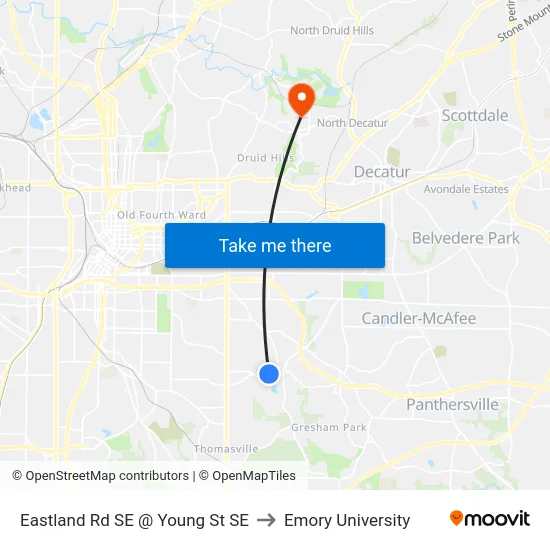Eastland Rd SE @ Young St SE to Emory University map