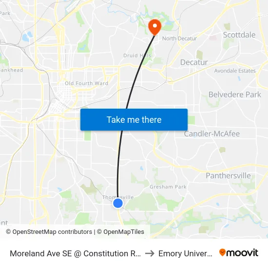 Moreland Ave SE @ Constitution Rd SE to Emory University map