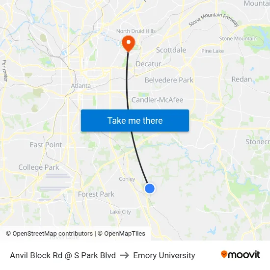 Anvil Block Rd @ S Park Blvd to Emory University map