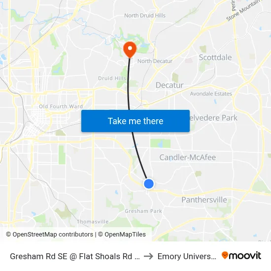 Gresham Rd SE @ Flat Shoals Rd SE to Emory University map