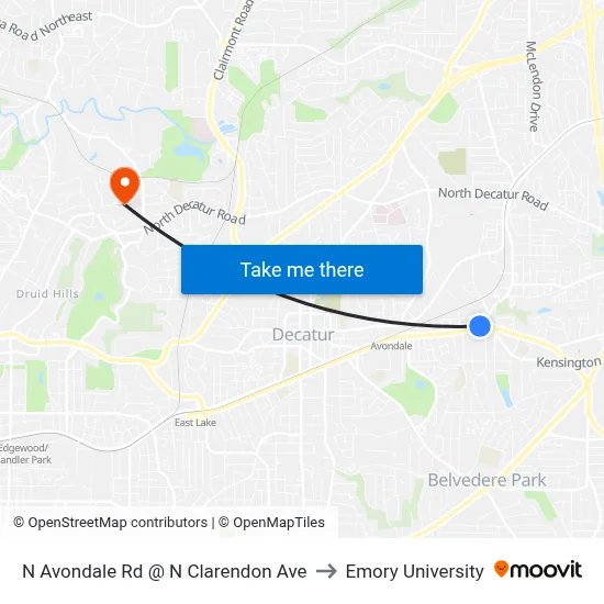 N Avondale Rd @ N Clarendon Ave to Emory University map