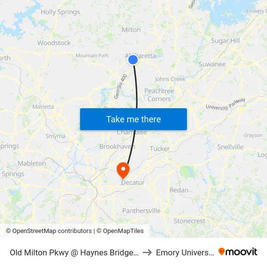 Old Milton Pkwy @ Haynes Bridge Rd to Emory University map