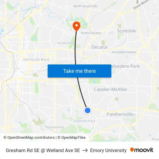 Gresham Rd SE @ Welland Ave SE to Emory University map