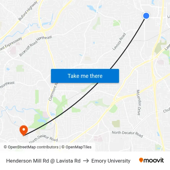 Henderson Mill Rd @ Lavista Rd to Emory University map