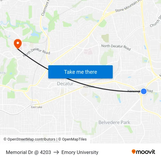 Memorial Dr @ 4203 to Emory University map