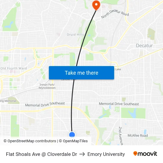 Flat Shoals Ave @ Cloverdale Dr to Emory University map