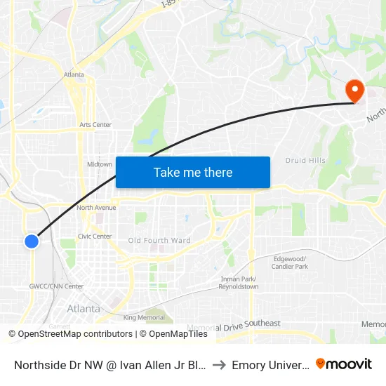 Northside Dr NW @ Ivan Allen Jr Blvd NW to Emory University map