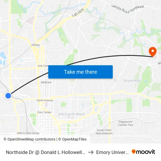 Northside Dr @ Donald L Hollowell Pkwy to Emory University map