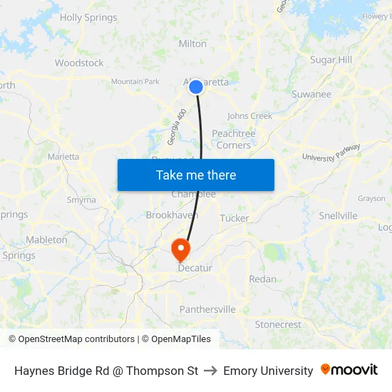 Haynes Bridge Rd @ Thompson St to Emory University map