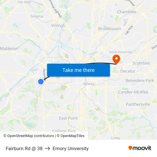 Fairburn Rd @ 38 to Emory University map