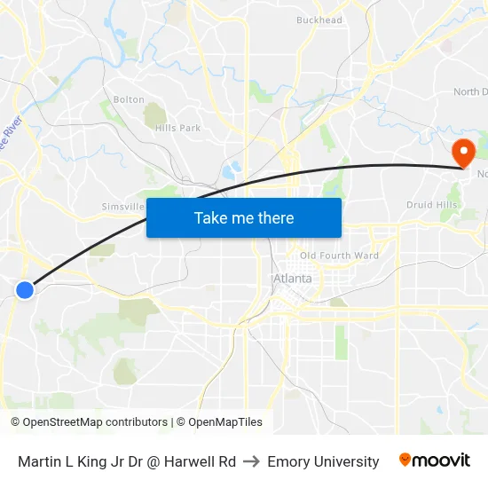 Martin L King Jr Dr @ Harwell Rd to Emory University map