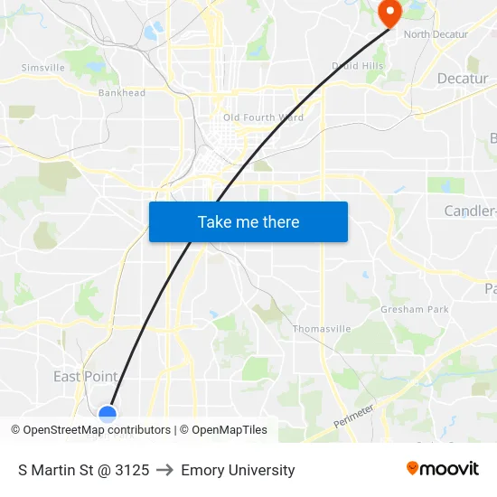 S Martin St @ 3125 to Emory University map