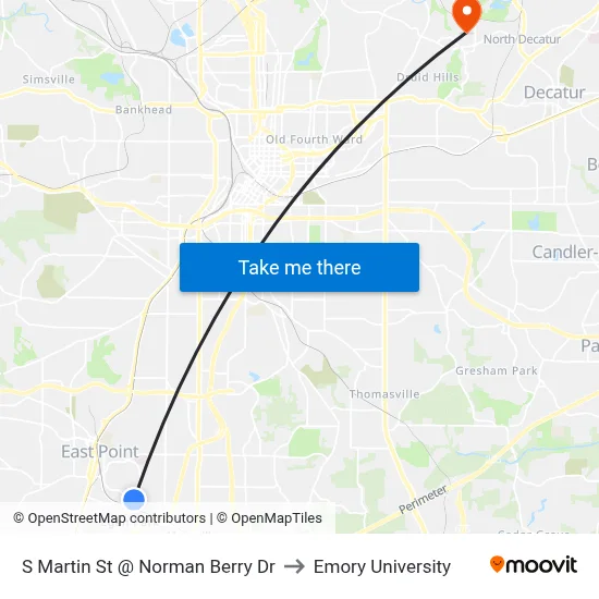 S Martin St @ Norman Berry Dr to Emory University map