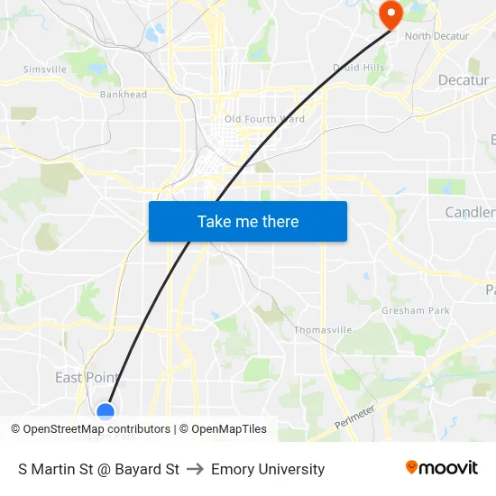 S Martin St @ Bayard St to Emory University map