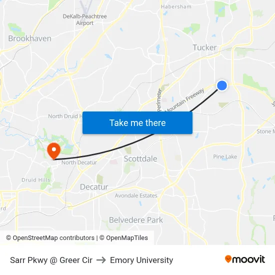Sarr Pkwy @ Greer Cir to Emory University map