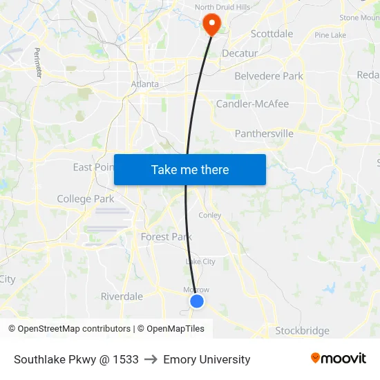 Southlake Pkwy @ 1533 to Emory University map