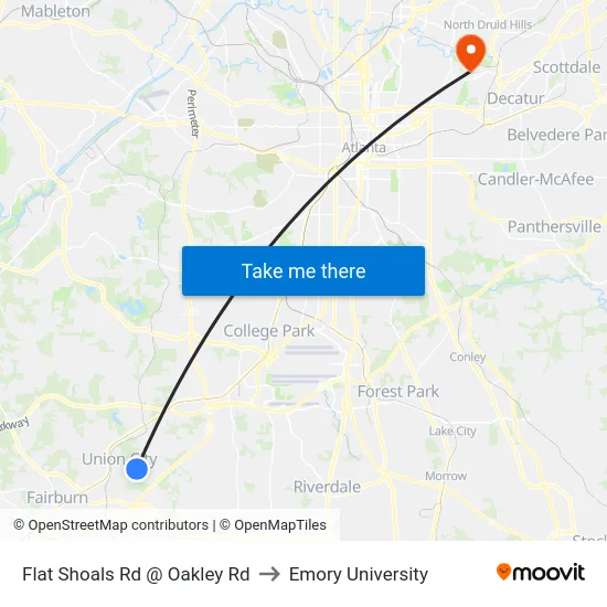 Flat Shoals Rd @ Oakley Rd to Emory University map