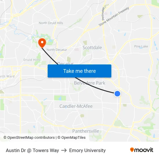Austin Dr @ Towers Way to Emory University map