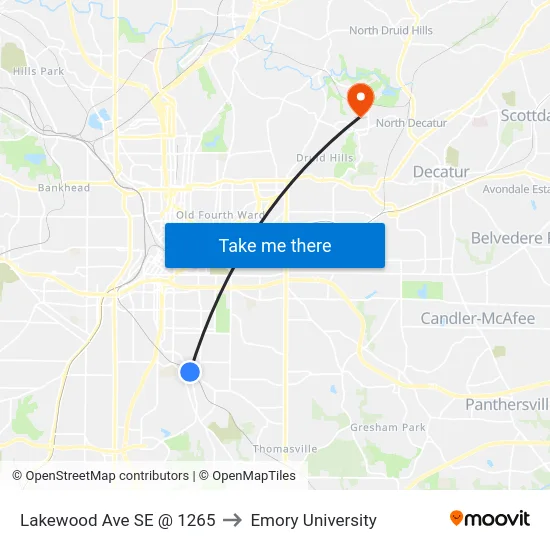 Lakewood Ave SE @ 1265 to Emory University map