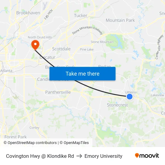 Covington Hwy @ Klondike Rd to Emory University map