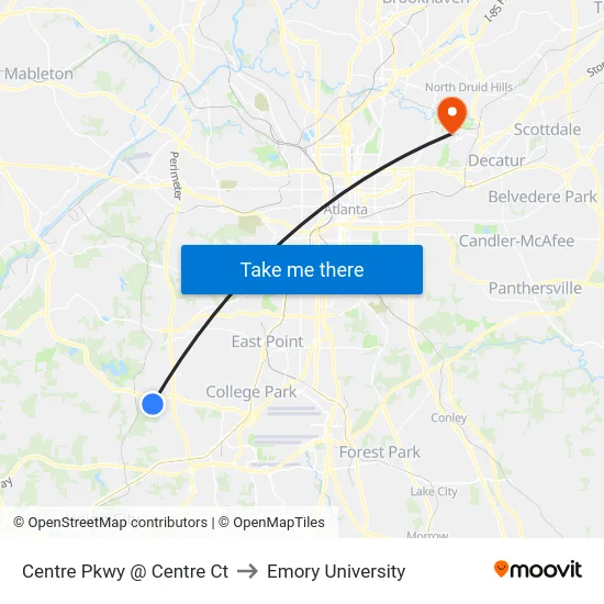 Centre Pkwy @ Centre Ct to Emory University map