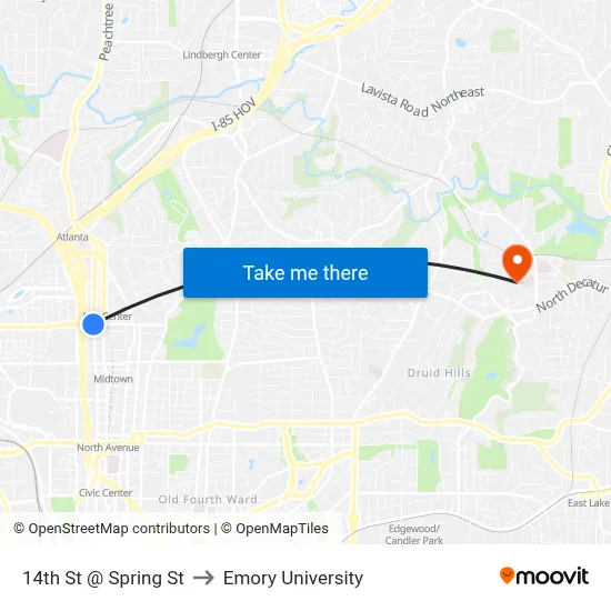 14th St @ Spring St to Emory University map
