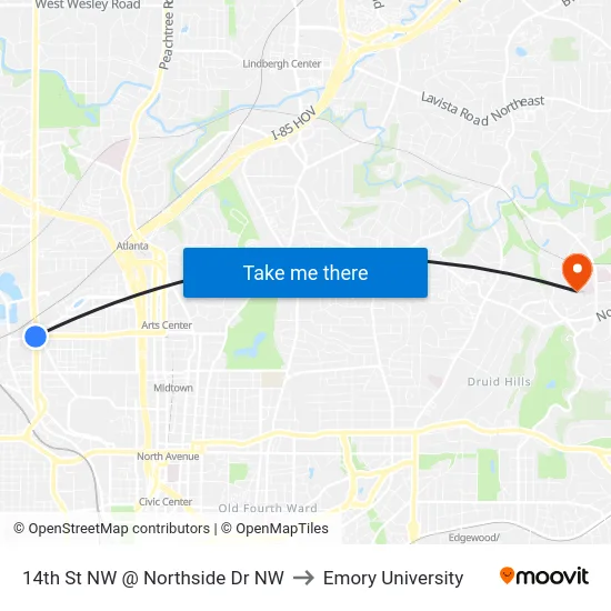 14th St NW @ Northside Dr NW to Emory University map