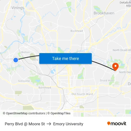 Perry Blvd @ Moore St to Emory University map