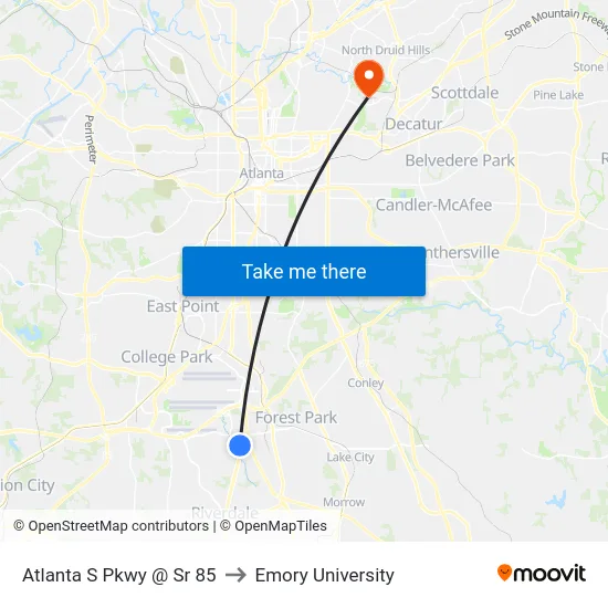 Atlanta S Pkwy @ Sr 85 to Emory University map